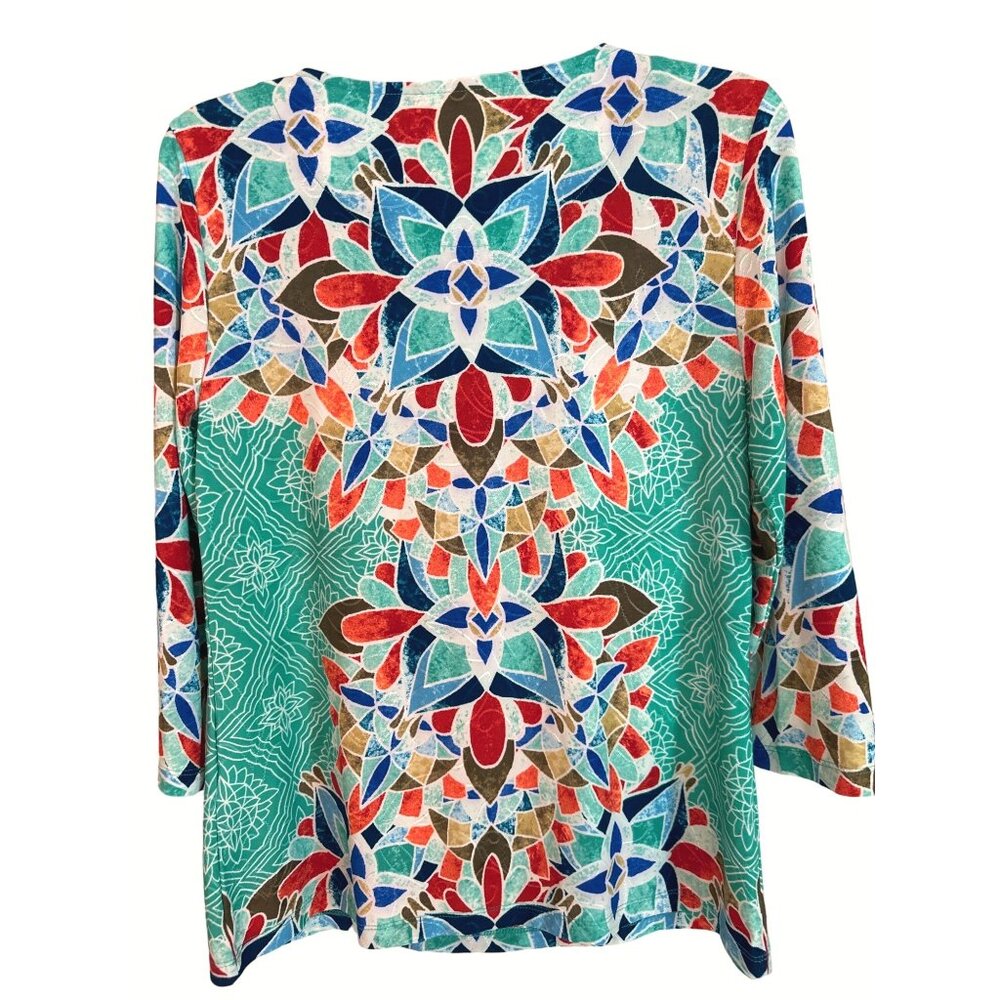 JM Collection Womens Multicolor Floral Print Top Medium - Picture 2 of 7